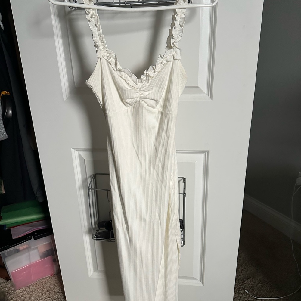 Cream Ruffled Strap Dress
